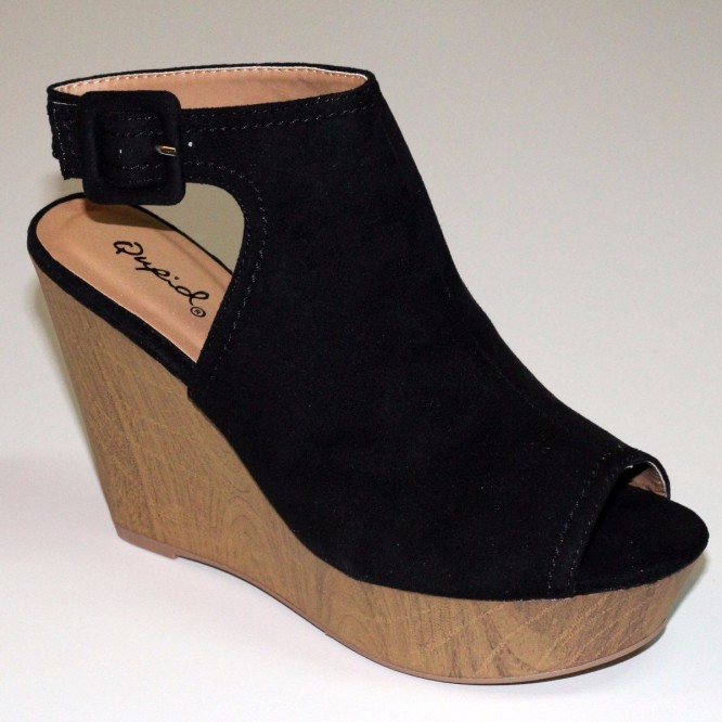 Zapato Mujer Abierto Qupid Sin Talón Colores Negro Y Toast